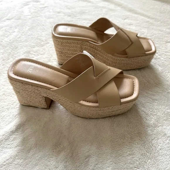 Zara Leather Platform Espadrilles Sz 5