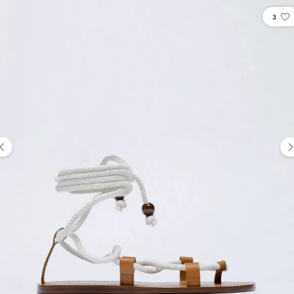 Zara Leather White Rope Strappy Gladiator Square-Toe Flats Sandals (NWT)