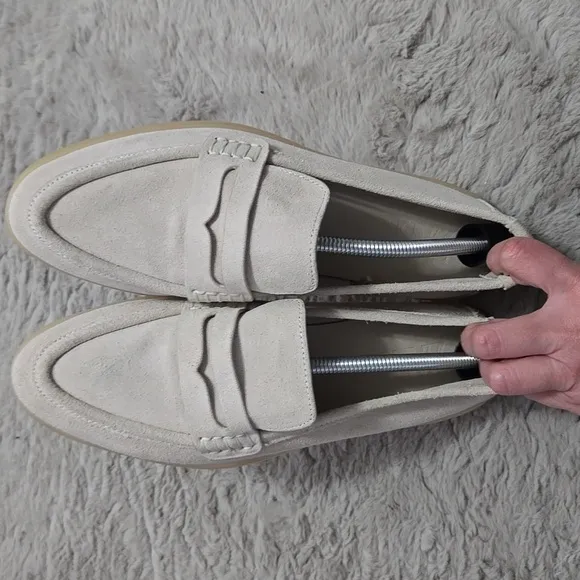 Zara light tan beige suede penny loafers