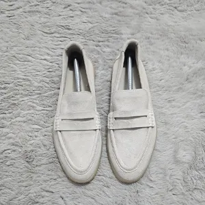 Zara light tan beige suede penny loafers