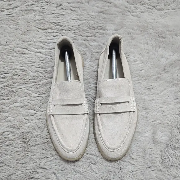 Zara light tan beige suede penny loafers