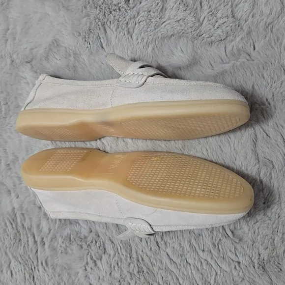 Zara light tan beige suede penny loafers
