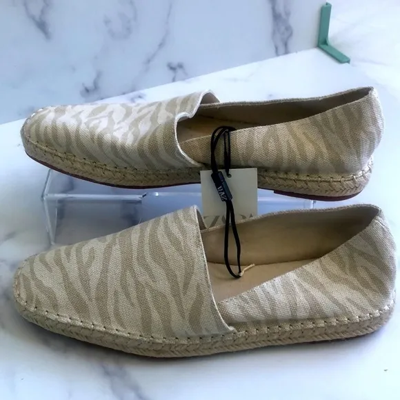 Zara Low Heel Cream  Zebra Animal Print Espadrilles Size EUR 41 US 10 NWT