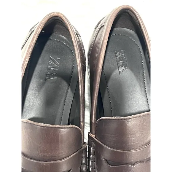 ZARA MAN LEATHER PENNY LOAFER BROWN SIZE US 9 EUR 42 Ref 2608/420