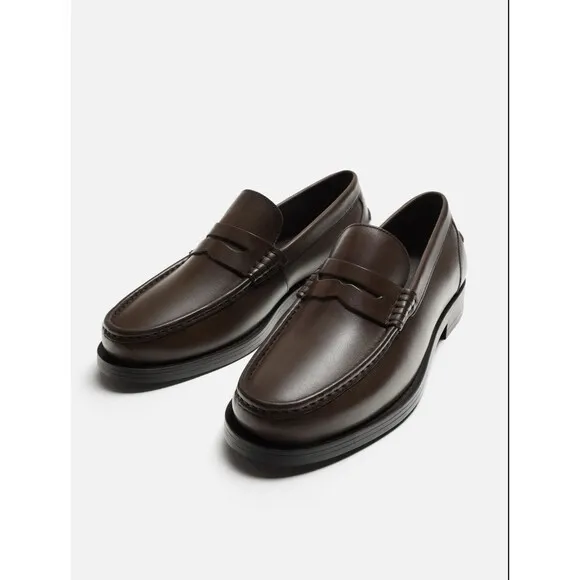 ZARA MAN LEATHER PENNY LOAFER BROWN SIZE US 9 EUR 42 Ref 2608/420
