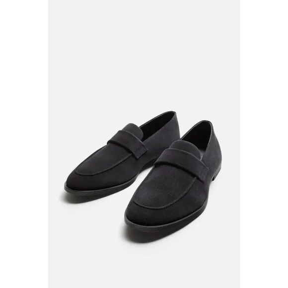 Zara Men Penny Loafers Suede Navy Blue Slip-On Size US 11 EUR 44  2600/420