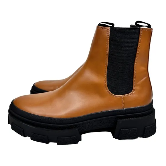 Zara NEW Cognac Tan Platform Chelsea Boots Chunky Brown Lug Sole SZ 42 US 11