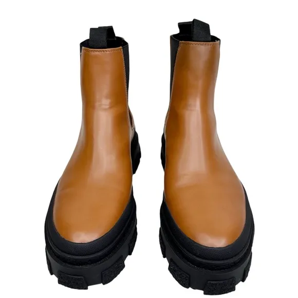 Zara NEW Cognac Tan Platform Chelsea Boots Chunky Brown Lug Sole SZ 42 US 11