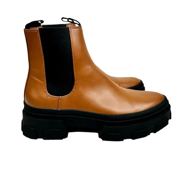 Zara NEW Cognac Tan Platform Chelsea Boots Chunky Brown Lug Sole SZ 42 US 11