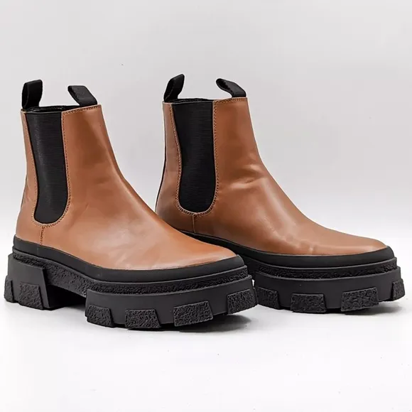 Zara NEW Cognac Tan Platform Chelsea Boots Chunky Brown Lug Sole SZ 42 US 11