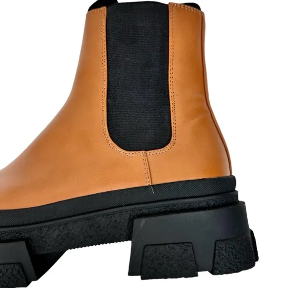 Zara NEW Cognac Tan Platform Chelsea Boots Chunky Brown Lug Sole SZ 42 US 11