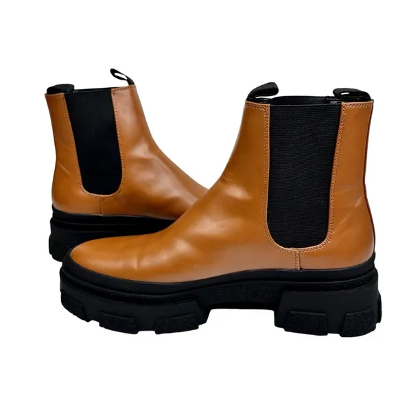 Zara NEW Cognac Tan Platform Chelsea Boots Chunky Brown Lug Sole SZ 42 US 11