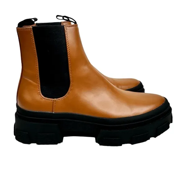 Zara NEW Cognac Tan Platform Chelsea Boots Chunky Brown Lug Sole SZ 42 US 11