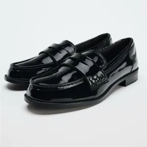 ZARA Penny Loafers Black Patent Leather 7.5 NWT EU 38