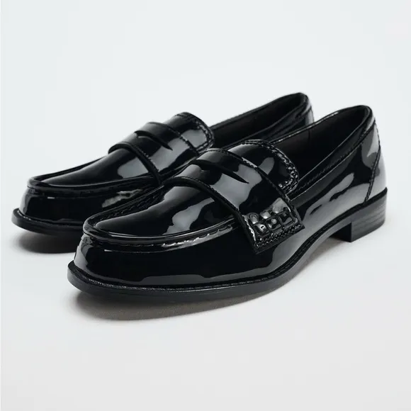 ZARA Penny Loafers Black Patent Leather 7.5 NWT