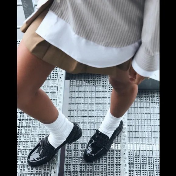 ZARA Penny Loafers Black Patent Leather 7.5 NWT