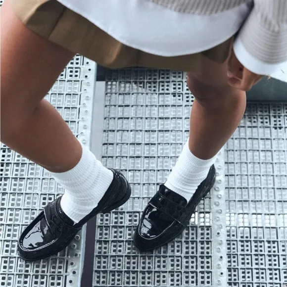 ZARA Penny Loafers Black Patent Leather 7.5 NWT