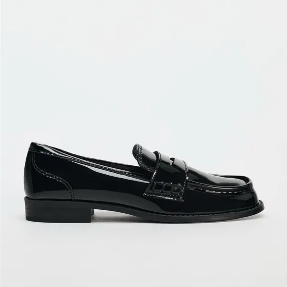 ZARA Penny Loafers Black Patent Leather 7.5 NWT