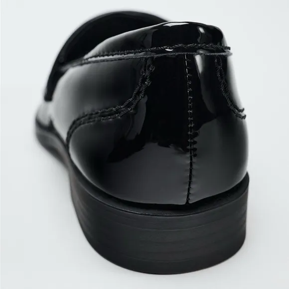 ZARA Penny Loafers Black Patent Leather 7.5 NWT