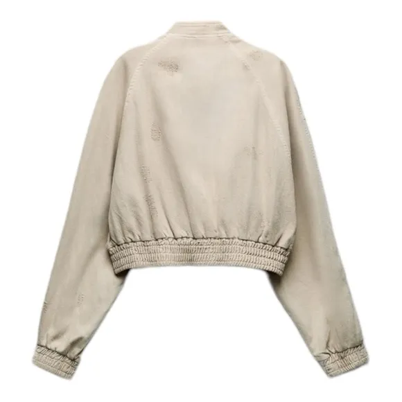 ZARA Tan Plush Ribbed Cropped Oversized Bomber Jacket XS NWT Blogger Favorite