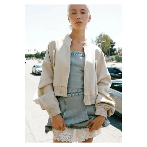 ZARA Tan Plush Ribbed Cropped Oversized Bomber Jacket XS NWT Blogger Favorite