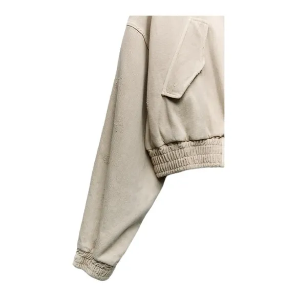 ZARA Tan Plush Ribbed Cropped Oversized Bomber Jacket XS NWT Blogger Favorite