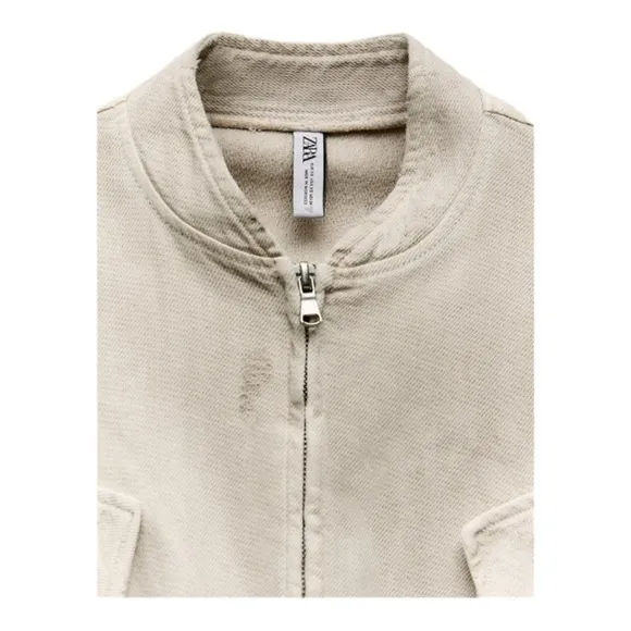 ZARA Tan Plush Ribbed Cropped Oversized Bomber Jacket XS NWT Blogger Favorite