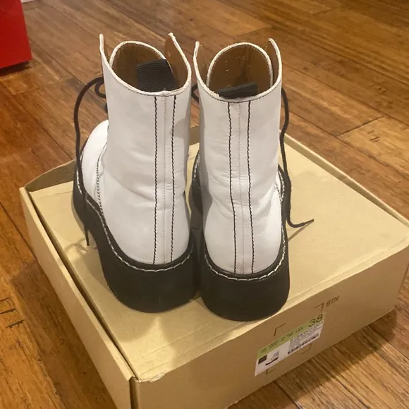 Zara white chunky lace up boots