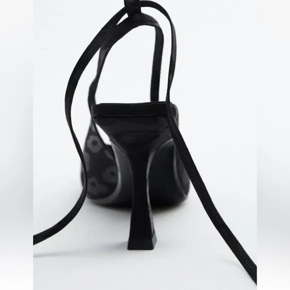 Zara Woman’s size 37 black spotted sling back tie up pointed toe sandals.