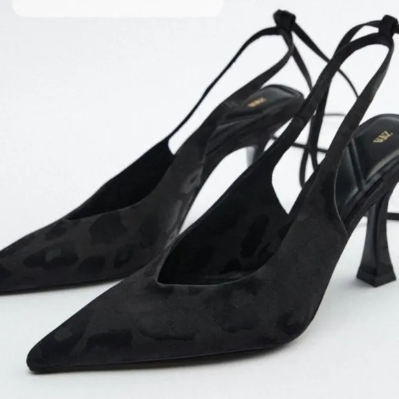 Zara Woman’s size 37 black spotted sling back tie up pointed toe sandals.