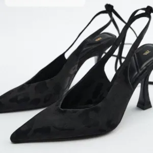 Zara Woman’s size 37 black spotted sling back tie up pointed toe sandals.