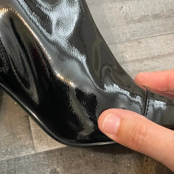 Zara Women's Black Faux Patent Leather Cap Toe Mid Calf Short Boots Size 9