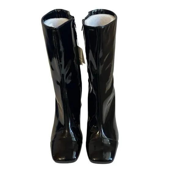 Zara Women's Black Faux Patent Leather Cap Toe Mid Calf Short Boots Size 9