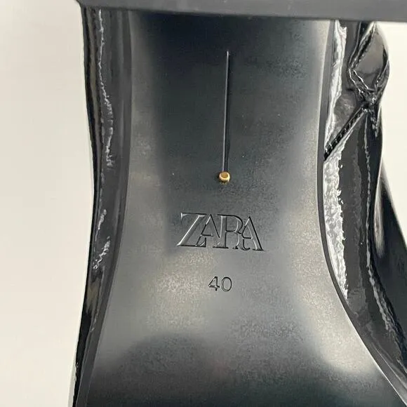 Zara Women's Black Faux Patent Leather Cap Toe Mid Calf Short Boots Size 9