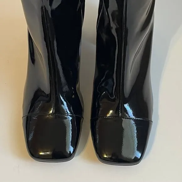 Zara Women's Black Faux Patent Leather Cap Toe Mid Calf Short Boots Size 9