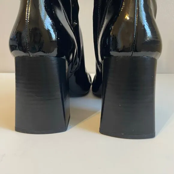 Zara Women's Black Faux Patent Leather Cap Toe Mid Calf Short Boots Size 9