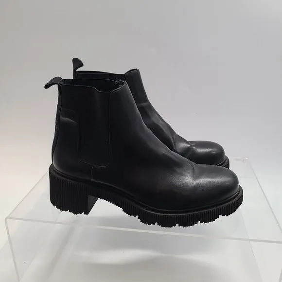 ZARA Women's Black‎ Leather Chelsea Chunky Boots Size: 42 US 11