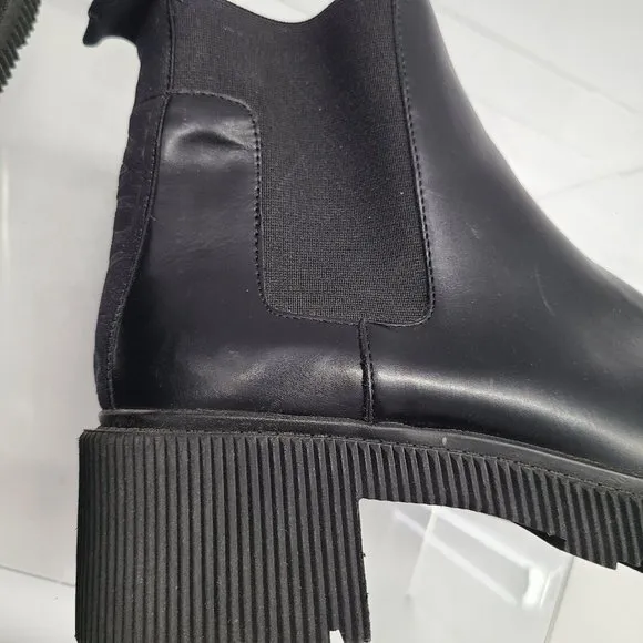 ZARA Women's Black‎ Leather Chelsea Chunky Boots Size: 42 US 11