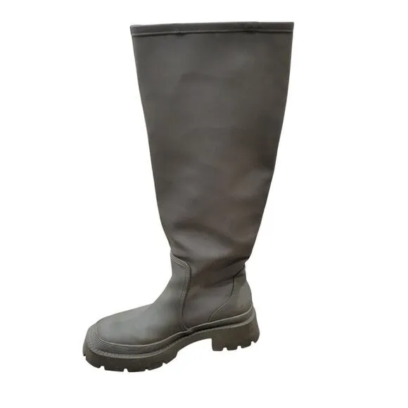 ZARA Women's Knee-High Boots Size 8 Green Rubberized Lug Sole Chunky Combat