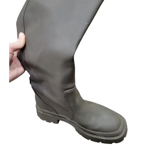 ZARA Women's Knee-High Boots Size 8 Green Rubberized Lug Sole Chunky Combat