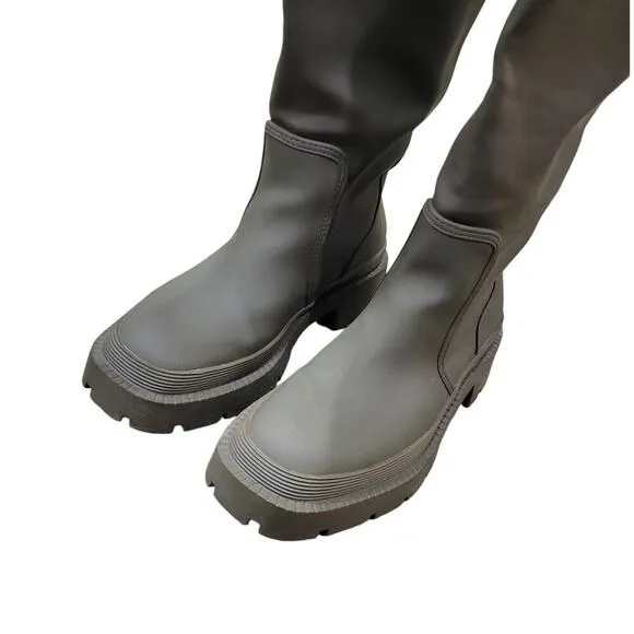 ZARA Women's Knee-High Boots Size 8 Green Rubberized Lug Sole Chunky Combat
