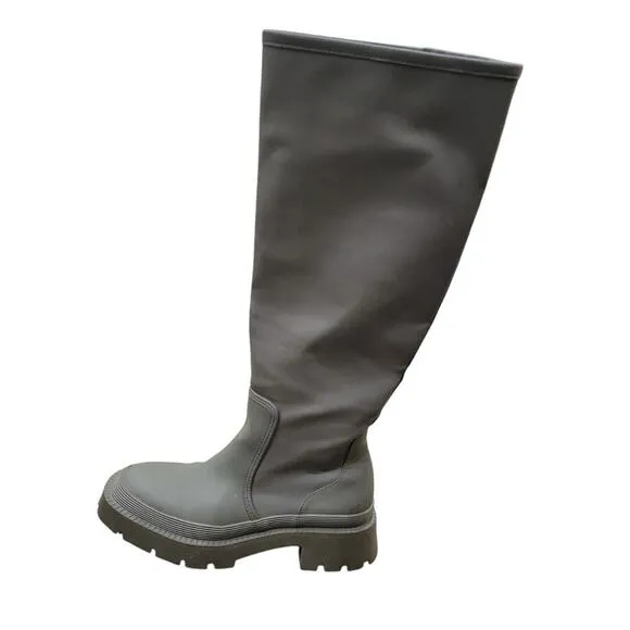ZARA Women's Knee-High Boots Size 8 Green Rubberized Lug Sole Chunky Combat