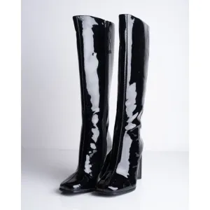 Zara Womens Patent Faux Leather Boots Heeled Black US 6.5 EU 37 3062/210 NWD