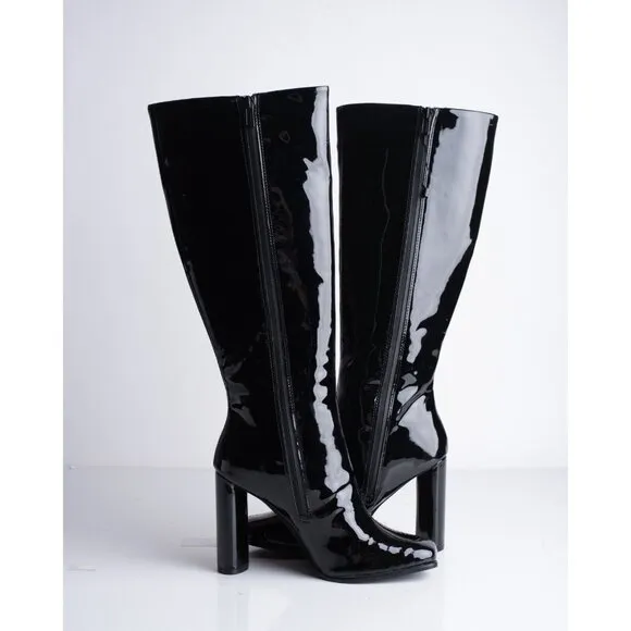 Zara Womens Patent Faux Leather Boots Heeled Black US 6.5 EU 37 3062/210 NWD