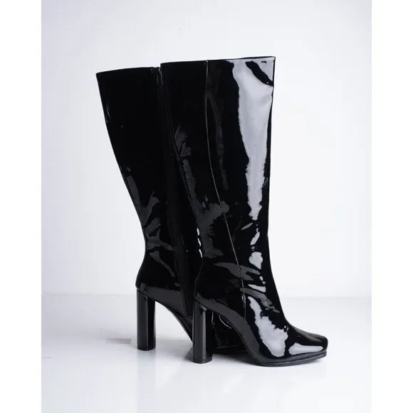 Zara Womens Patent Faux Leather Boots Heeled Black US 6.5 EU 37 3062/210 NWD