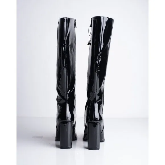 Zara Womens Patent Faux Leather Boots Heeled Black US 6.5 EU 37 3062/210 NWD