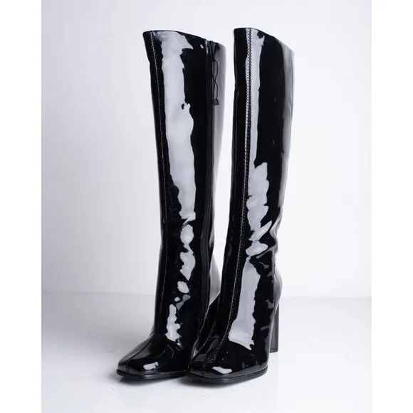 Zara Womens Patent Faux Leather Boots Heeled Black US 6.5 EU 37 3062/210 NWD