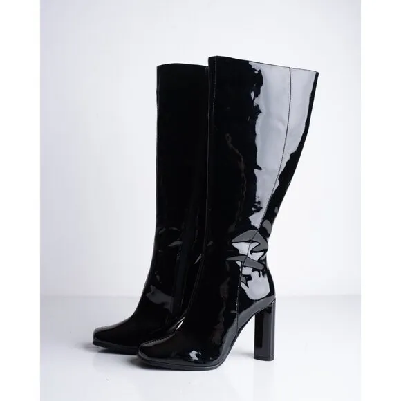 Zara Womens Patent Faux Leather Boots Heeled Black US 6.5 EU 37 3062/210 NWD