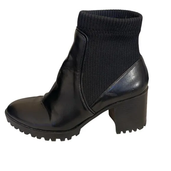 Zara Women’s Track Sole Ankle Moto Combat Chunky Heel Slip On Black Boots 7.5/38