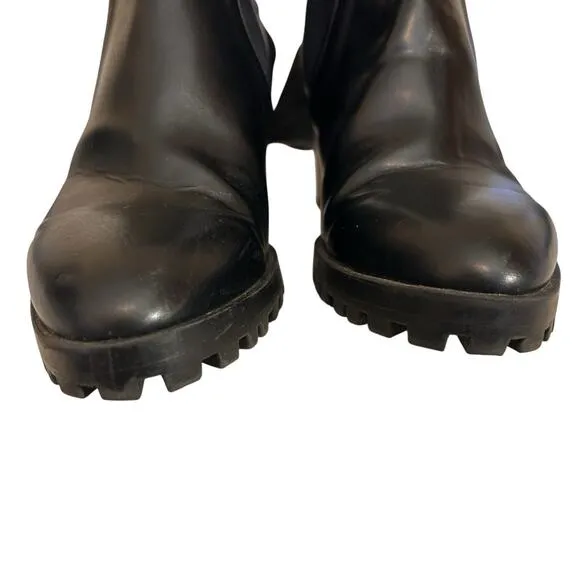 Zara Women’s Track Sole Ankle Moto Combat Chunky Heel Slip On Black Boots 7.5/38